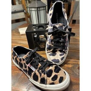 Superga Leopard‎ Velvet Low Top Sneakers Women Size 39.5 Mens 7 or Woman's 8.5
